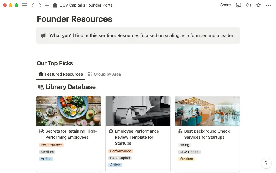 Each section includes top picks and additional resources grouped by area.