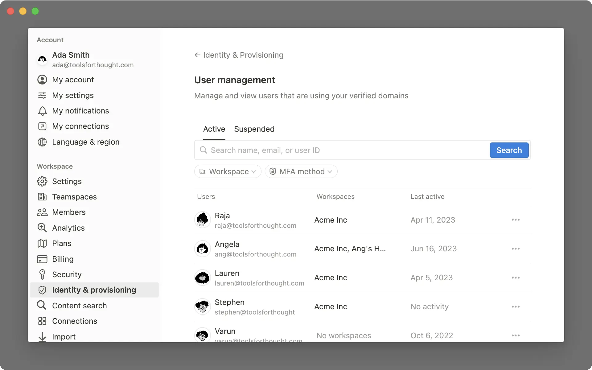 HC: managed users dashboard