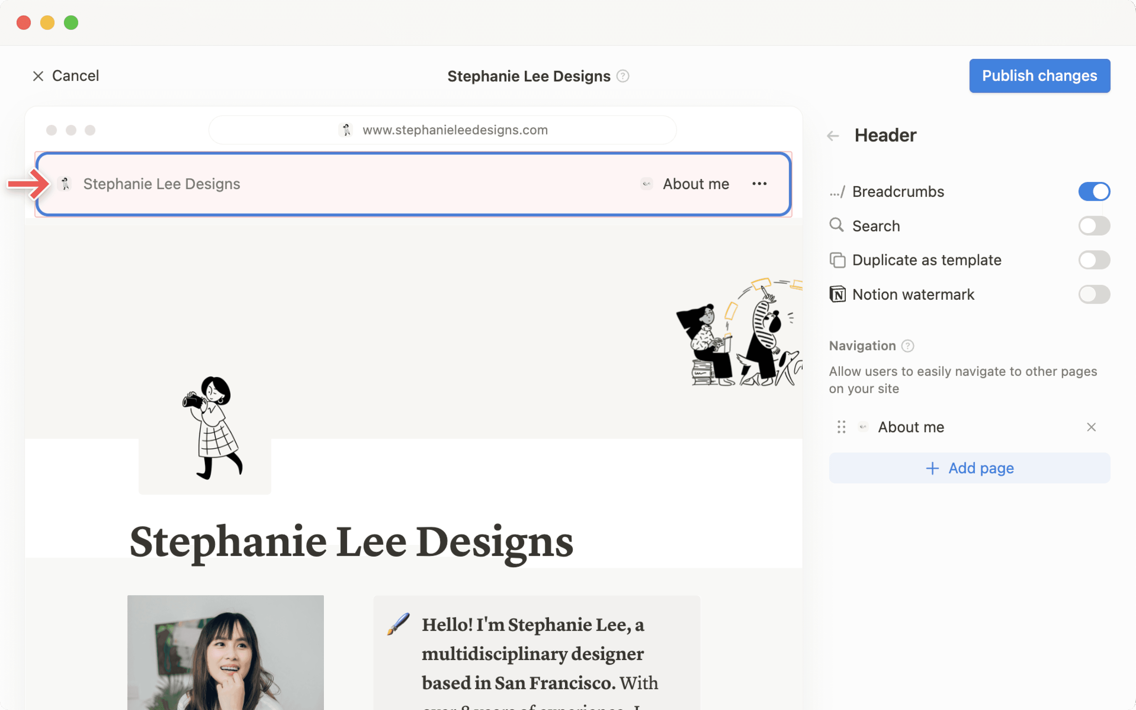 hc: custom site header